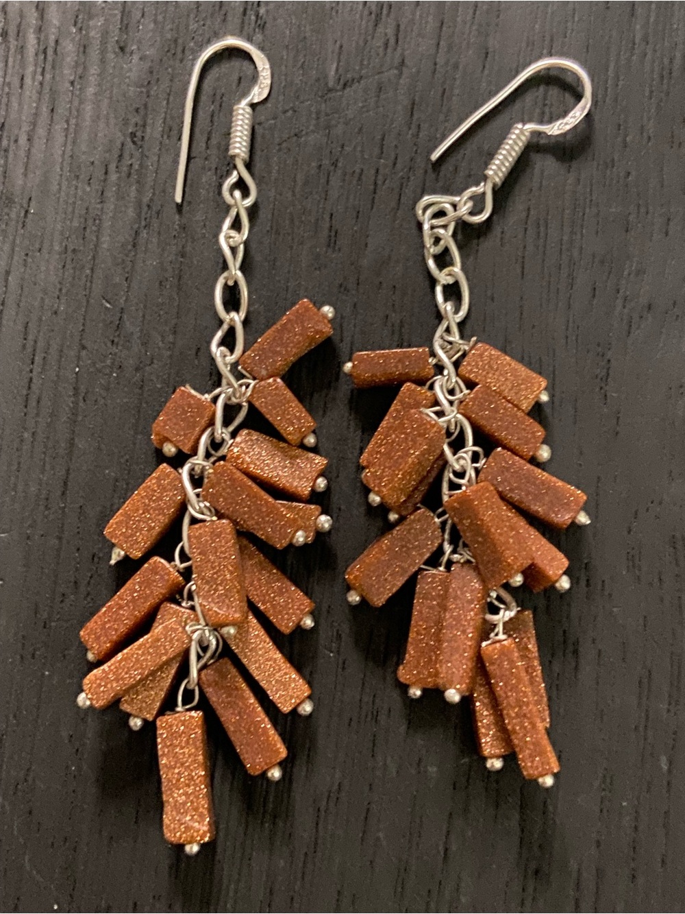Goldstone Brown Dangle Cluster Earrings
